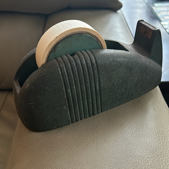 Vintage Scotch Tape Dispenser Whale Tail Heavy Cast Iron Retro Art Deco Green - Picture 5 of 9